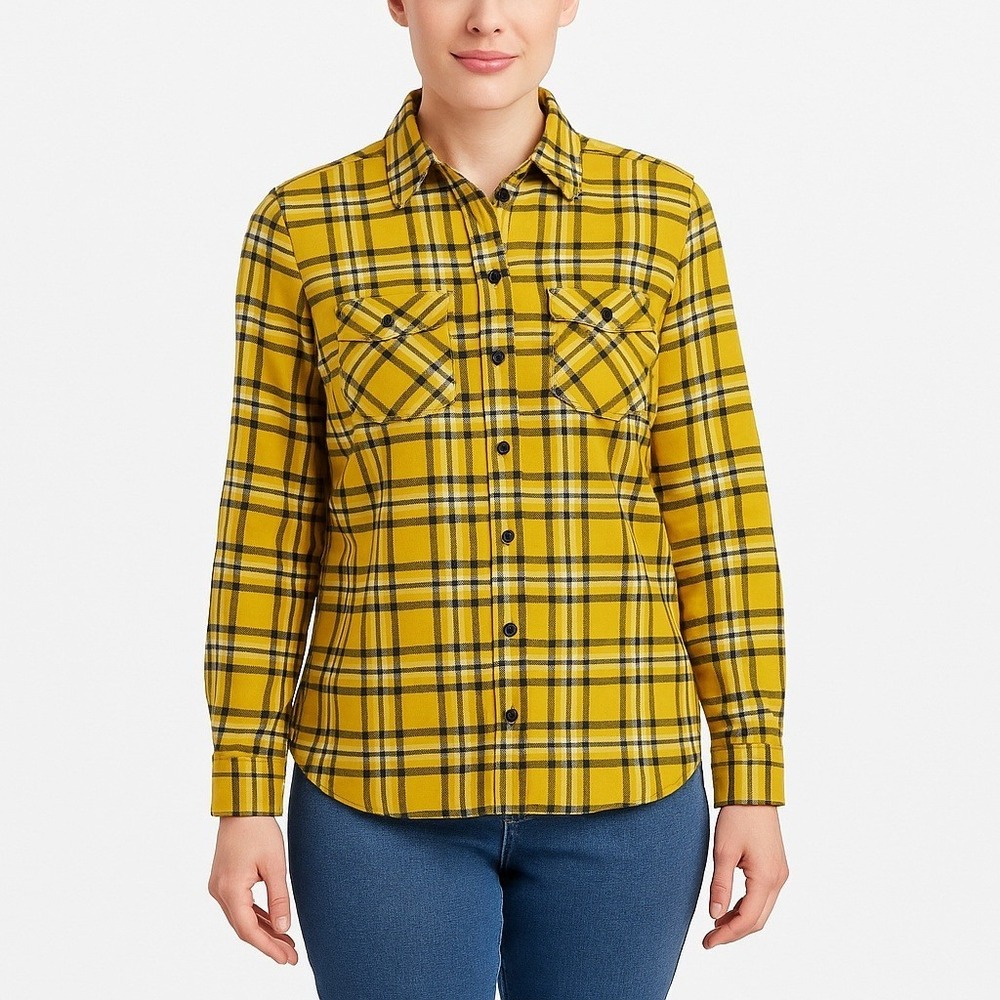 Merona Shirt Womens Size XXL Yellow ButtonUp Plaid Long Sleeve Chest Pockets - Picture 2 of 11